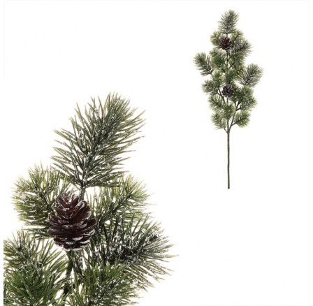Borovice - umělá větev se šiškami, zelená, ojíněná Borovice - umělá větev se šiškami, zelená, ojíněná