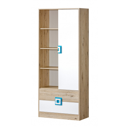 NIKOS 4- Regál 80 (NICO 4) - bílá/dub světlý - úchytka tyrkys (DO) (K150-Z) NIKOS 4- Regál 80 (NICO 4) - bílá/dub světlý - úchytka tyrkys (DO) (K150-Z)