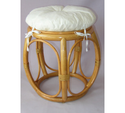 Ratanová taburetka široká medová polstr bílý