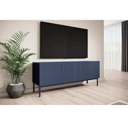 Skříňka RTV Nicole 150 cm - modrá MDF / černé nožky