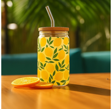 Sklenice s víčkem a brčkem Soleo 530ml citrony Sklenice s víčkem a brčkem Soleo 530ml citrony