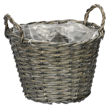 Košík proutěný - obal na květiny, kulatý, šedý Košík proutěný - obal na květiny, kulatý, šedý