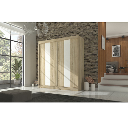 Šatní skříň s posuvnými dveřmi s lacobelem KAREN 200 Sonoma+White Lacobel Šatní skříň s posuvnými dveřmi s lacobelem KAREN 200 Sonoma+White Lacobel