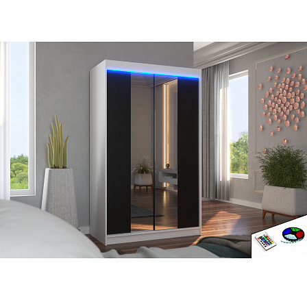 Posuvná skříň se zrcadlem a LED osvětlením MARVIN 120 Bílá+Černá Posuvná skříň se zrcadlem a LED osvětlením MARVIN 120 Bílá+Černá