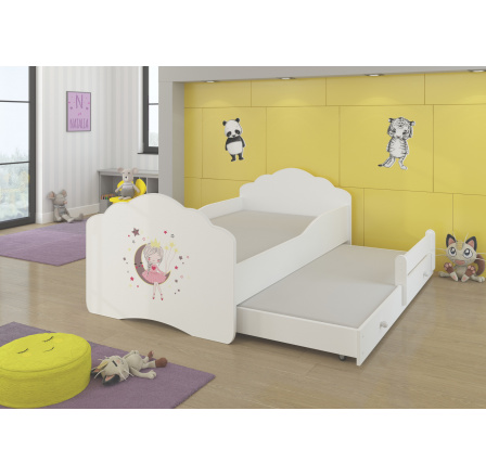 Dětská postel s přistýlkou a matracemi CASIMO II, 160x80 cm, Bílá/Sleeping Princess
