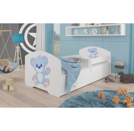 Postel s matrací, zábranou a šuplíkem PEPE BLUE BEAR 140x70 Bílá