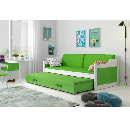 Dětská postel DAVID s matracemi, 90x200 cm, Bílá/Zelená