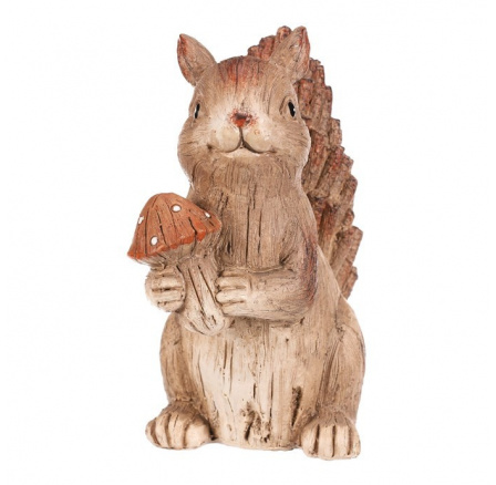 Veverka s houbou - polyresinová figurka, béžovo-hnědá Veverka s houbou - polyresinová figurka, béžovo-hnědá