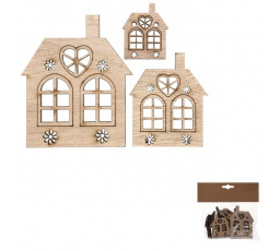 Domeček dřevěný - mix velikostí, přírodní b., cena za balení (18 ks)