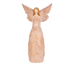 Anděl se srdcem - polyresin, imitace dřeva, sv. hnědý