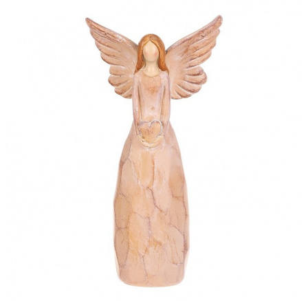 Anděl se srdcem - polyresin, imitace dřeva, sv. hnědý