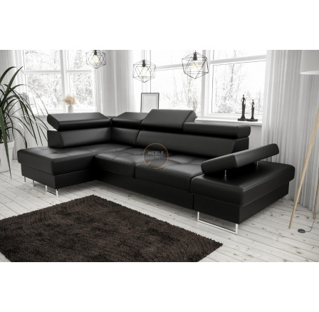 Rohová sedací souprava GALAXY MINI s funkcí spaní 170x280 přírodní kůže - černá kůže, levá Rohová sedací souprava GALAXY MINI s funkcí spaní 170x280 přírodní kůže - černá kůže, levá