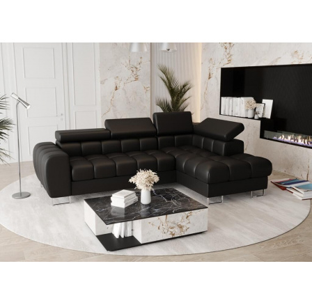 Rohová sedací souprava ASPEN MINI přírodní kůže 260x170 cm - černá kůže , pravá