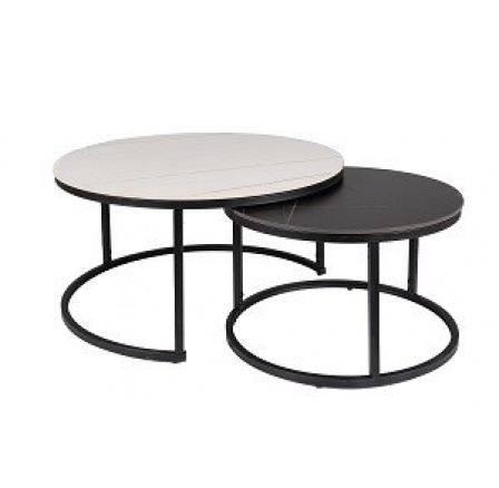 FERANTE B - konferenční stolek kulatý=sada 2 kusy, keramika efekt Mramor/ bílá/černá/ noha černá (FERRANTEBBCC=1 BALÍK) (S) (K150) NOVINKA