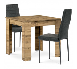 Jídelní set 1+2, stůl 80x80 cm, MDF dub wotan, židle černá látka, černý lak