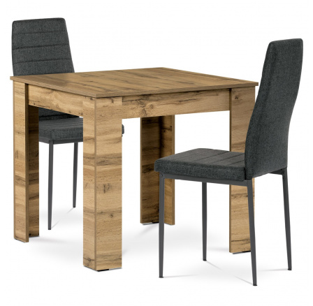 Jídelní set 1+2, stůl 80x80 cm, MDF dub wotan, židle černá látka, černý lak