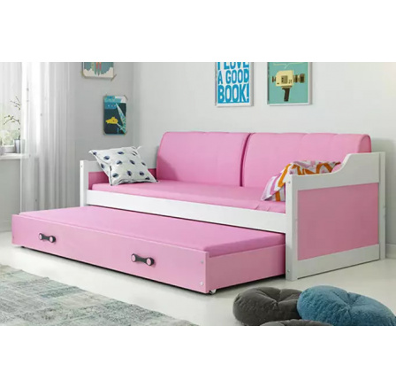 Dětská postel DAVID s matracemi, 80x190 cm, Bílá/Růžová