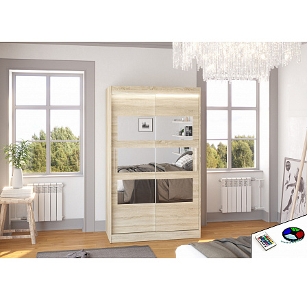 Posuvná skříň se zrcadlem a LED osvětlením KOLORADO 120 Sonoma Posuvná skříň se zrcadlem a LED osvětlením KOLORADO 120 Sonoma