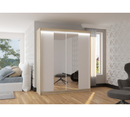 Posuvná skříň se zrcadlem a LED osvětlením BALANCE 180 Sonoma+Bílá