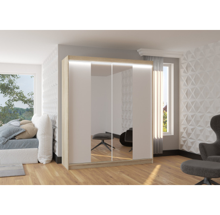 Posuvná skříň se zrcadlem a LED osvětlením BALANCE 180 Sonoma+Bílá