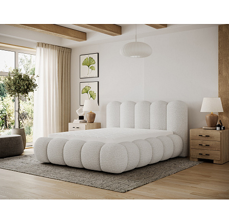 Oloroso bed 140x200 with metal frame and storage compartment, white bouclé Royal 01 1