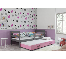 Dětská postel ERYK s přistýlkou 90x200 cm, bez matrací, Grafit/Růžová
