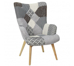 Křeslo ušák Helsinki šedý patchwork