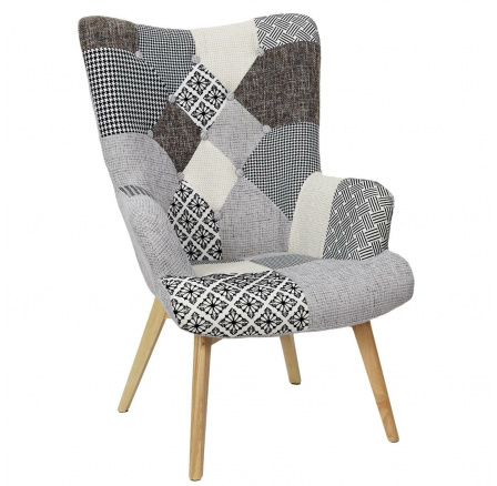 Křeslo ušák Helsinki šedý patchwork