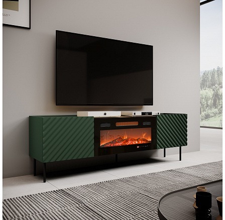 TV komoda ONDA EF s elektrickým krbem, zelená / dub artisan