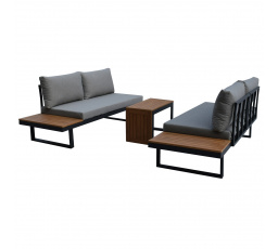 Zahradní set šedý textilen, hliník, šedá barva, polywood světle hnědá barva