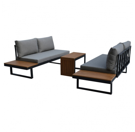 Zahradní set šedý textilen, hliník, šedá barva, polywood světle hnědá barva