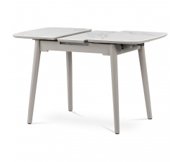Jídelní stůl 110+30x75 cm, keramická deska bílý mramor, masiv, šedý vysoký lesk