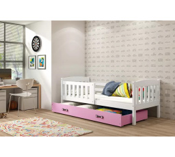 Dětská postel KUBUS 80x190 cm se šuplíkem, s matrací, Bílá/Růžová