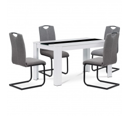 Jídelní set 1+4, stůl 138x80 cm, bílá MDF, židle šedá látka, černý lak