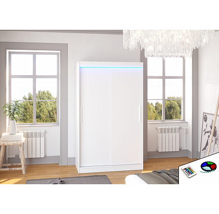 Posuvná skříň s LED osvětlením COLLIN 120 Bílá Posuvná skříň s LED osvětlením COLLIN 120 Bílá