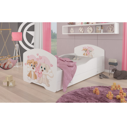 Postel s matrací a šuplíkem PEPE DOGS 160x80 Bílá