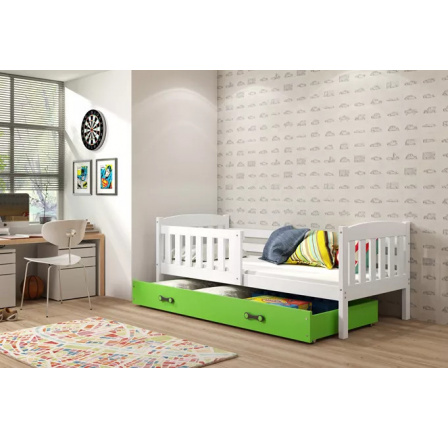 Dětská postel KUBUS 80x160 cm se šuplíkem, bez matrace, Bílá/Zelená