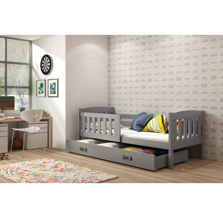 Dětská postel KUBUS 80x190 cm se šuplíkem, s matrací, Grafit/Grafit