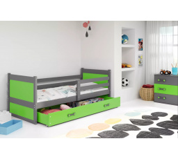 Dětská postel RICO 80x190 cm se šuplíkem, bez matrace, Grafit/Zelená