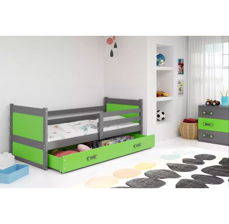 Dětská postel RICO 80x190 cm se šuplíkem, bez matrace, Grafit/Zelená