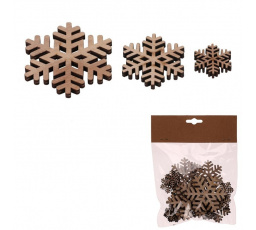 Sněhové vločky - dřevo, mix 3 vel., přírodní b., cena za balení (18 ks)