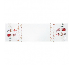 Běhoun bílý - vánoční, okraje se skřítky, 100% polyester, 40 x 150 cm