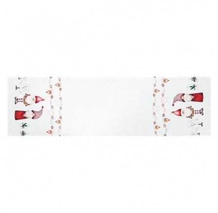 Běhoun bílý - vánoční, okraje se skřítky, 100% polyester, 40 x 150 cm
