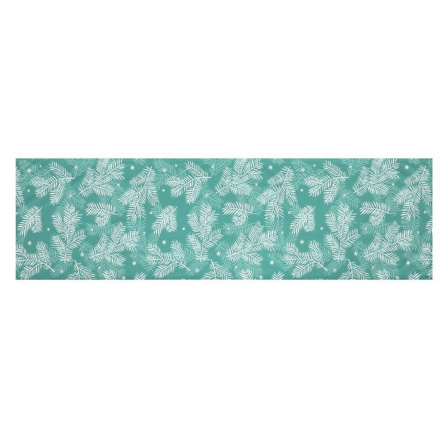 Běhoun sametový, zelený - vánoční bílý vzor, 100% polyester, 40 x 150 cm