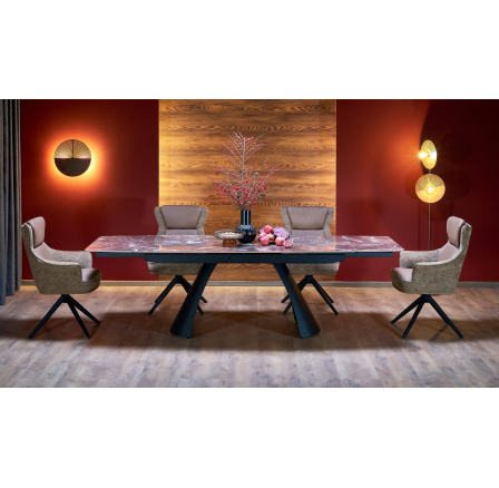 MARVIN rozkládací stůl, deska - bordový mramor, noha - černá (2p=1ks)