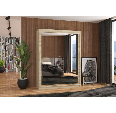 Posuvná skříň se zrcadlem PERMO 150 Sonoma+Sonoma