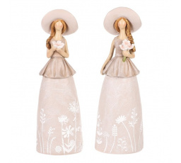 Dáma v klobouku - polyresin, květinové šaty, mix 2, cena za 1 ks