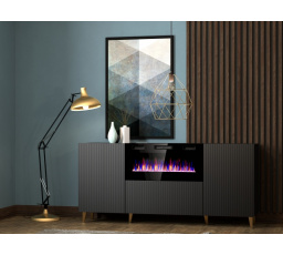 Komoda s vestaveným krbem PAFOS RTV 180, Černý mat