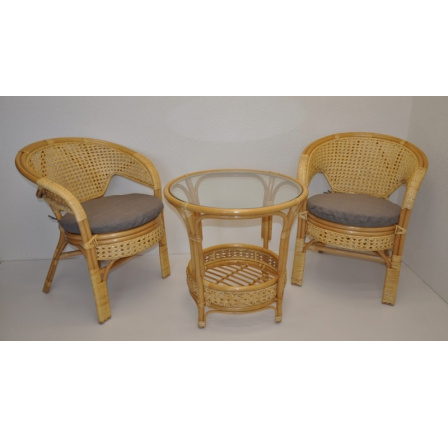 Ratanová sedací souprava Kina medová polstr šedý melír