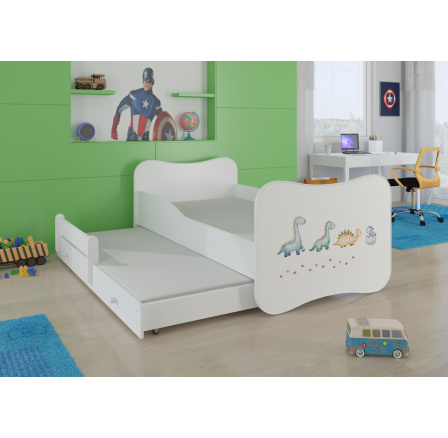 Postel dětská vyvýšená 2 místná GONZALO II DINOSAURS 160x80 Bílá s matracemi